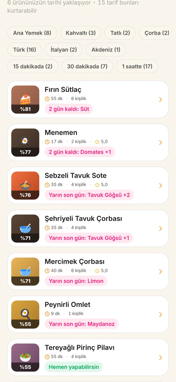 YemekYapp'te yaklaşan son kullanma tarihli ürünleri kurtaran tarif önerileri